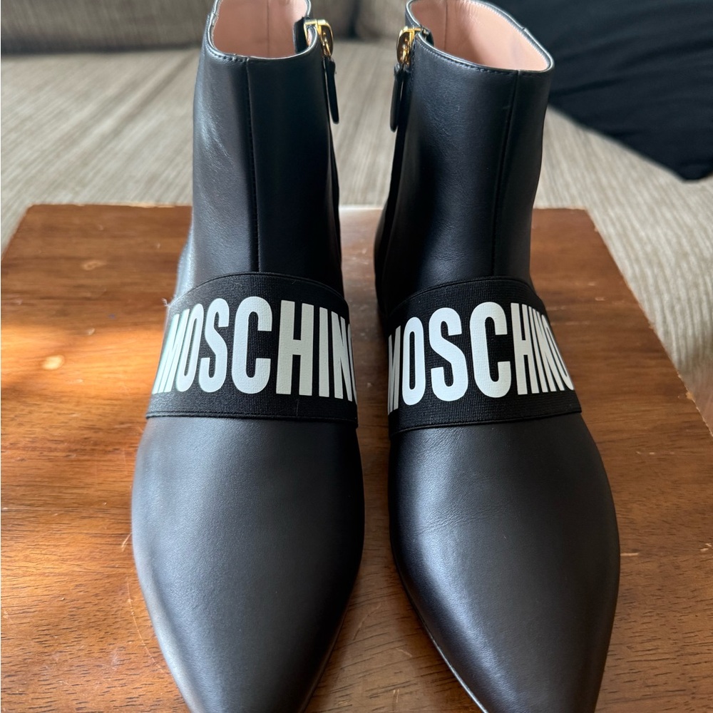 Moschino Black Logo Strap Boots
